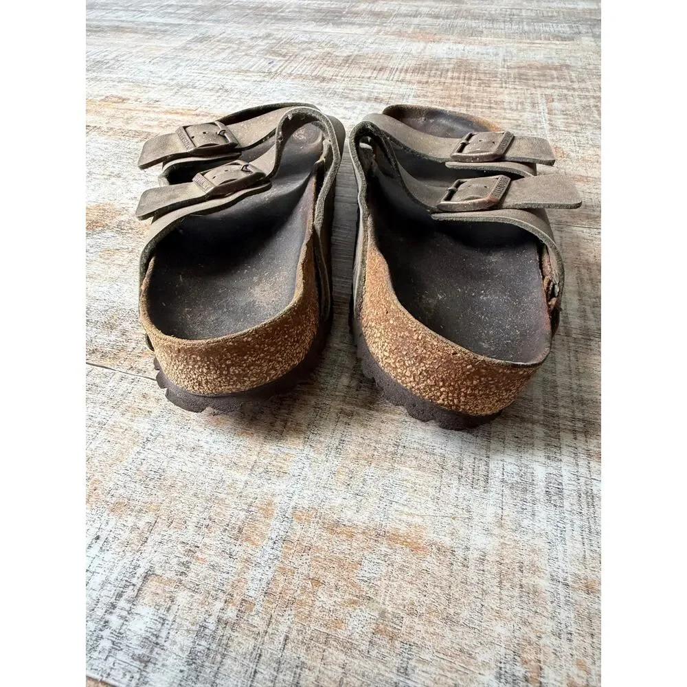 Birkenstock USED Two Strap Arizona Gray Leather Used Mens Size EU 43 US 10.5